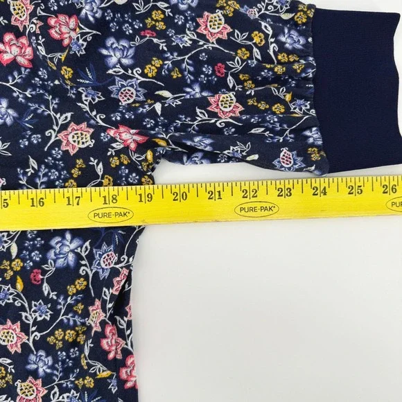 Lauren Ralph Lauren Womens Medium Navy Blue Floral Knit Short Sleeve Top - Picture 4 of 6